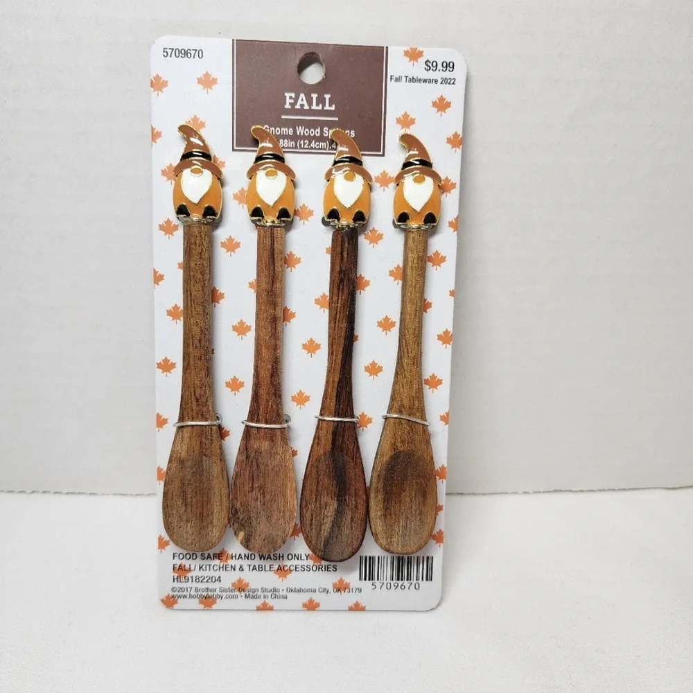 ****SOLD****Gnome Fall small wooden spoons set of 4 - Picture 2 of 4
